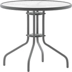 Flash Furniture Bellamy 31.5'' Round Indoor/Outdoor Tempered Glass Metal Frame Side Table, Silver