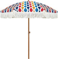 AMMSUN 7ft Patio Umbrella with Fringe Outdoor Tassel Umbrella UPF50+ Premium Steel Pole and Ribs Push Button Tilt, Wave Colorful