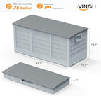 VINGLI 75 Gallon Collapsible Outdoor Storage Box, Simple-to-assemble Plastic Storage Containers with Lid, Patio Deck Box Furniture for Garden, Pool, Balcony, Yard (Grey)