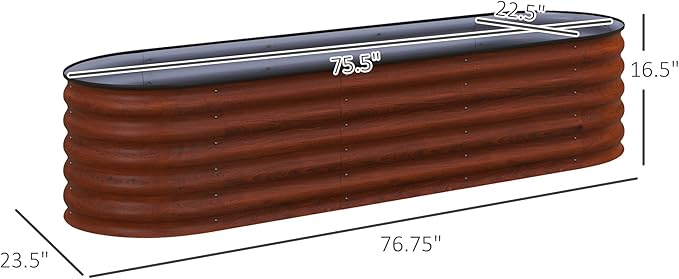 Outsunny 6.5' x 2' x 1.4' Galvanized Raised Garden Bed Kit, Outdoor Metal Elevated Planter Box with Safety Edging, Easy DIY Stock Tank for Growing Flowers, Herbs & Vegetables, Brown
