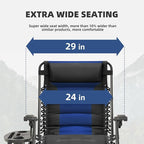 Zero Gravity Chair Set of 2 Oversized Folding Recliner, Padded Anti Gravity Lounge Chair with Adjustable Pillow & Cup Holder for Outdoor Camping, Patio, Poolside, Lawn (Black & Blue)