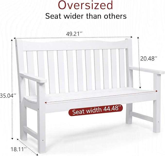 Stoog 3-Piece All-Weather Outdoor Bench & Chairs Set, Include 2 Garden Chairs and 1 Garden Bench, for Porch, Backyard, Lawn, Pool and Deck, White
