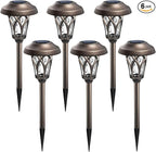GIGALUMI 6 Pack Solar Pathway Lights Outdoor, Metal Glass & ABS Solar Landscape Lights Waterproof IP65, Warm White Solar Powered Garden Lights for Yard Patio Walkway Driveway (Brown)
