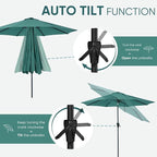 Tempera Patio Market Outdoor Table Umbrella with Auto Tilt and Crank, Large Sun Umbrella with Sturdy Pole & Fade Resistant Canopy, Easy to Set