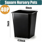 Nursery Pots 6 Inch 40 Pcs, Plastic Seed Starting Pot with Drainage Holes, Sturdy Seedling pots for Planting, Cuttings (Black)