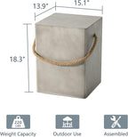 COSIEST Concrete Side Table, Rectangular Outdoor Side Table w Hemp Rope Handles,15''Patio Side Tables End Table, Outdoor Accent Coffe Table for Garden and Patio, Grey