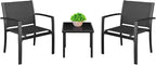 Homall 3 Pieces Patio Furniture Set Outdoor Patio Conversation Textilene Bistro Set Modern Porch Lawn Chairs with Coffee Table for Home and Balcony (Black)
