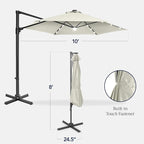 Best Choice Products 10ft Solar LED Offset Cantilever Hanging Market Patio Umbrella, Smooth 360° Rotation, 8 Sturdy Ribs, Easy Adjustment - Ivory