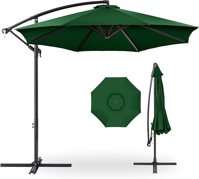 Best Choice Products 10ft Offset Cantilever Hanging Market Patio Umbrella, 8 Sturdy Ribs, Easy Adjustment - Green