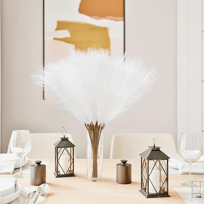 Artificial Pampas Grass Stems, 50 Pack, 21.6 Inch White Silk Plumes
