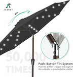 JEAREY 9FT Outdoor Patio Umbrella with Solar Lights, LED Lighted Pool Umbrella with Tilt and Crank, Outdoor Table Umbrellas for Deck, Yard & Market (Jet Black)