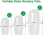 36 Packs 5/4/3.5 Inch Clear Nursery Pots with Humidity Domes, Transparent Plant Pots with Drainage Holes, Variety Pack Seedling Pots for Vegetable Propagation, Root Cutting, Seed Starting