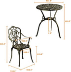 Bistro Set for 2 with Round Table, Cast Aluminum, Golden Bronze