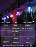 XMCOSY+ Smart Outdoor String Lights, 98Ft Patio Lights Waterproof, App Control, Compatible with Alexa, RGBCWIC Color Changing LED String Light for Outside