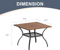 Dining Table for 4, Square Metal Patio Table with Umbrella Hole, Walnut