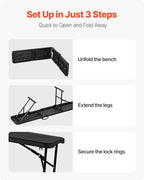 VEVOR Plastic Folding Bench, 6 ft Portable Bench for Outdoor Picnic Party Camping Dining, Foldable Smooth HDPE Seat for Garden Soccer Multipurpose Entertaining Activities, 1/2 Pack (2, Black, 6FT)