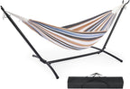 DUMOS Double Hammock with Space Saving Stand, Heavy Duty Steel Frame, Portable for Outside & Indoor Use, 450lbs Capacity, Easy Assembly, Carrying Bag Included, Beige