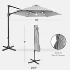 Best Choice Products 10ft Solar LED Offset Cantilever Hanging Market Patio Umbrella, Smooth 360° Rotation, 8 Sturdy Ribs, Easy Adjustment - Fog Gray