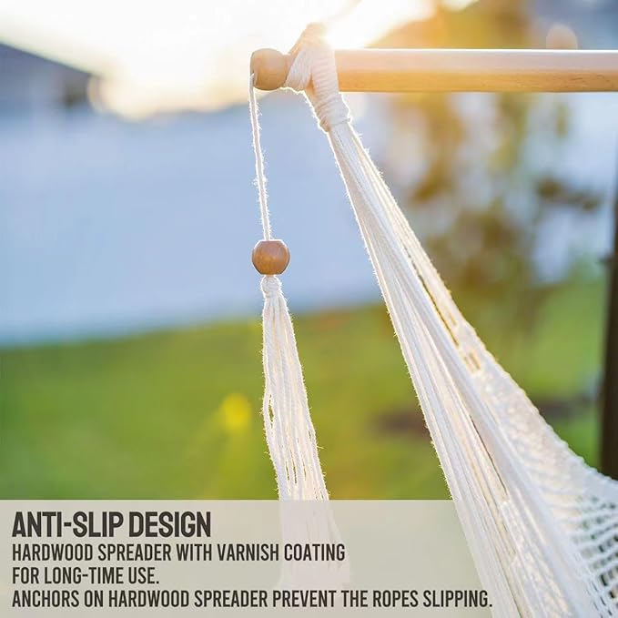 JoyView Hammock Chair with Spreader Bar Caribbean Hammock Swing Chair 300 LBS Weight Capacity XL Rope Hanging Chair for Outdoor Indoor Garden Yard - Green