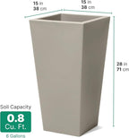 Step2 Tremont Tall Square Tapered Planter, 28", Indoor/Outdoor Plants, Efficient Drainage, Durable Resin, Concrete