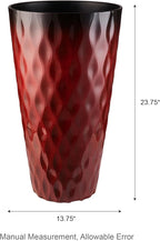 Glitzhome 23.75" H Tall Outdoor Planter, Set of 2 Wavy Texture Red Large Planters for Outdoor Plants, with Drainage Hole, Plastic Round Decorative Tall Flower Pots for Indoor Outdoor, Front Porch