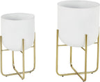 Deco 79 Metal Indoor Outdoor Planter Large Planter Pot with Removable Gold Stand, Set of 2 Planters 16", 13"H, White