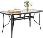 TLSUNNY Patio Outdoor Table W/ 1.69″ Umbrella Hole, 30"X 55" Rectangular Tempered Glass Patio Dining Table for 6, Outdoor Metal Furniture, All-Weather Use, for Patio, Graden, Backyard (Black)