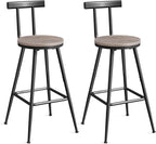 Bar Stools, Set of 2 Bar Chairs with Backrest and Footrest, 26" Tall Counter Stools, Metal Frame, Adjustable Feet, Easy Assembly, for Kitchen, Living Room, Pub, Greige BAHG6001