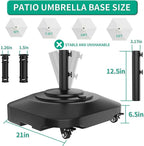 Umbrella Base with 5 Wheels, Upgraded 145lb Umbrella Stand Base, Heavy Duty & Windproof, Fillable Umbrella Base Mobile Umbrella Outdoor for Patio, Deck, Poolside, Lawn, Fits Most Sized Umbrellas