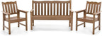 Stoog Oversized All-Weather Garden Bench & Chairs Set, 3-Piece Patio Furniture Set, Include 2 Chairs and 1 Garden Bench, for Porch, Backyard, Lawn, Pool and Deck, Teak