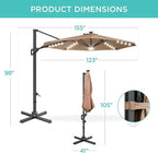 Best Choice Products 10ft Solar LED Cantilever Patio Umbrella, 360-Degree Rotation Hanging Offset Market Outdoor Sun Shade for Backyard, Deck, Poolside w/Lights, Easy Tilt, Cross Base