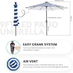 JEAREY 9FT Outdoor Patio Umbrella with Solar Lights, LED Lighted Pool Umbrella with Tilt and Crank, Outdoor Table Umbrellas for Deck, Yard & Market (Blue White Striped)
