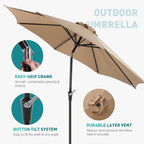 OLIXIS 9ft Patio Umbrella with Tilt and Crank Button & 8 Sturdy Ribs Waterproof, Patio Table Umbrella Perfect for Poolside, Terrace, Beach and Outdoor Restaurant, Khaki