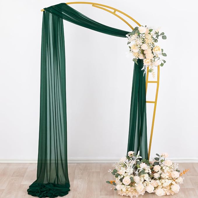 Outdoor Curtains, Sheer Chiffon Wedding Arch Drapes, 4 Panels, Emerald Green