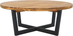 SAFAVIEH Outdoor Collection Leo Natural/Black 4-Leg Round Coffee Table, Ideal for Deck, Patio, Backyard, Sunroom