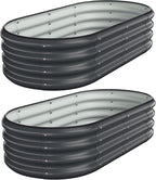 Galvanized Metal Raised Garden Bed Kit for Lightweight Planter Boxes Outdoor with Easy Assembly,4x2x1ft-2PCS Oval Large Galvanized Gardening Raised Bed for Vegetables, Fruits, Flower,Black