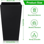 Hushee Set of 4 Tall Outdoor Planters 21 Inch Tall Tapered Square Planter with Drainage Hole Large Flower Tree Plant Pot Resin Flower Pots for Front Porch Door Garden Patio Indoor