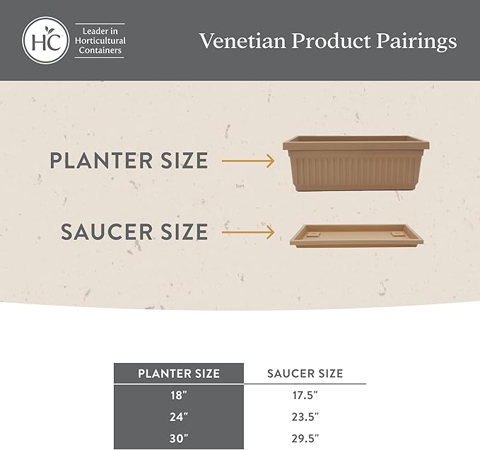 The HC Companies Venetian Window Planter Box w/Drain Plug - Long Planter Box for Windowsills, Balconies & More - Plastic Rectangular Outdoor Planters for Herbs & Flowers (18" Sandstone, Pack of 1)