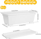 6 Packs Window Box Planter, 17 Inches Flower Window Box Rectangular Plastic Vegetable Planters with Trays for Windowsill, Patio, Garden, Balcony, Porch White