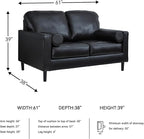 Signature Design by Ashley Bryceview Mid-Century Leather Match Tufted Loveseat with 2 Bolster Pillows, Black