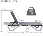 Kozyard Outdoor Chaise Lounge Chair, Full Flat Adjustable Patio Lounger with Aluminum Frame & Resin Legs, Textilene Fabric for Poolside, Backyard & Beach (Gray Without Table)