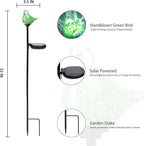 Bshine Solar Garden Decoration Outdoor Green Bird Lights, 2 Pack Hand Blown Glass Bird Waterproof Solar Light Stake Hummingbird Decorate Paths, Pathways, Lawns and Yards Art for Mom