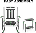 5 Piece Outdoor Rocking Bistro Set, Rocking Chairs Outdoor Furniture, Resin Waterproof Sun-Proof Patio Furniture Set for Garden, Pool, Backyard（5, Black）