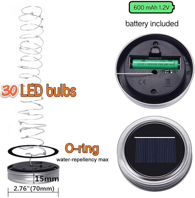 String Lights 12 Pack Solar Mason Jar Lid Lights Warm White 30 LED