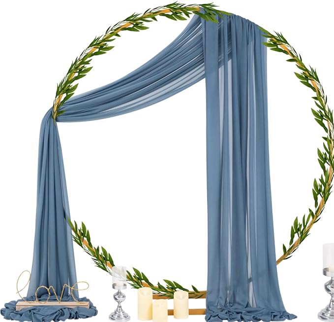 Outdoor Curtain Chiffon Arch Drape, Dusty Blue Sheer, 29 x 236 In