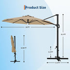 Garvee 10 ft Cantilever Patio Umbrella with Solar Lights, 360°Rotation Offset Umbrella, Easy Crank & Tilt Adjustment, UV Protection for Backyard, Poolside, Deck