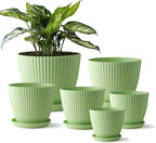 7.5/6.5/5.5/4.9/4.2/3.5 Inch Plant Pots with Saucers & Drain Holes - Indoor/Outdoor Flower Pots for Succulents, Herbs, Cactus - Modern Lightweight Durable Planter Set, Green