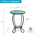 LIFFY Mosaic Outdoor Side Table, 14" Round Flower Patio Side Table, Mosaic Plant Stand, End Table W/Storage Shelf, Small Bistro Coffee Table for Garden Yard Porch Living Room