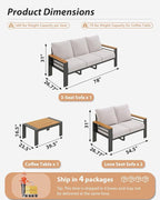 Aoxun Aluminum Outdoor Patio Furniture Set, 7 Seats Outdoor Sectional with Coffee Table, Patio Conversation Sets with Upgraded Armrests and Cushions for Backyard, Garden and Poolside（Grey）
