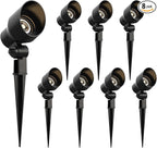 Malibu 8 Pack Low Voltage Spotlights Outdoor Landscape Lighting 20W 145 Lumens Halogen Flood Light 2800K with Plastic Spike and Connector for Garden Pathway Driveway 8301-9604-08